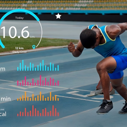 image of a sprinter with performance metrics