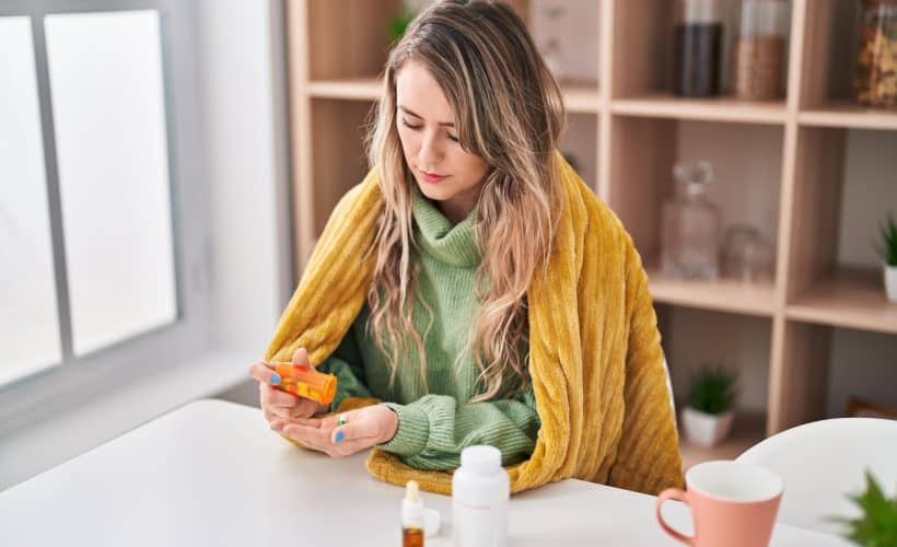 Woman taking pills at home